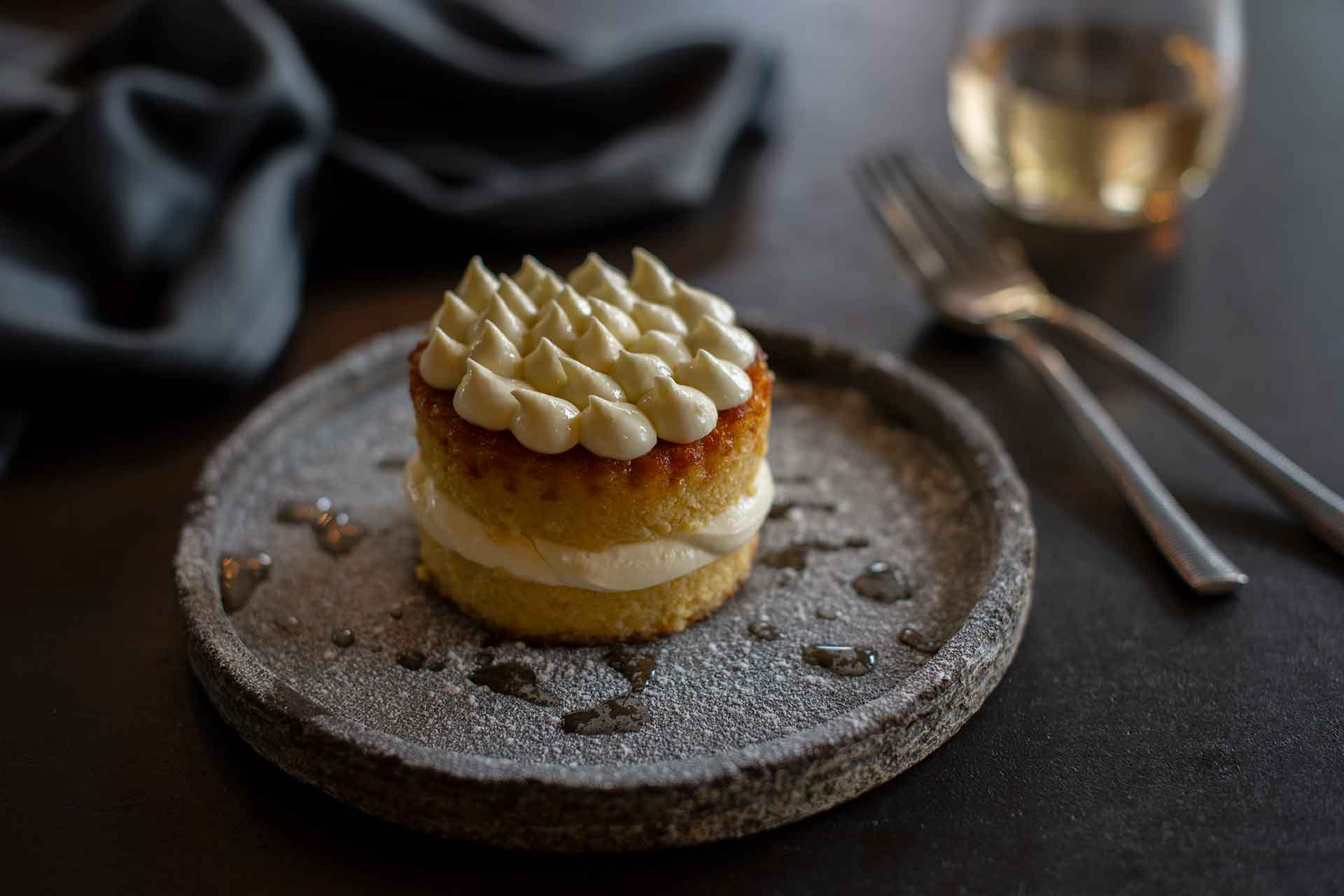 orange almond cake with grand marnier syrup & cultured cream, dessert, Bistro Sociale, Restaurant, Southern Highlands, Bowral